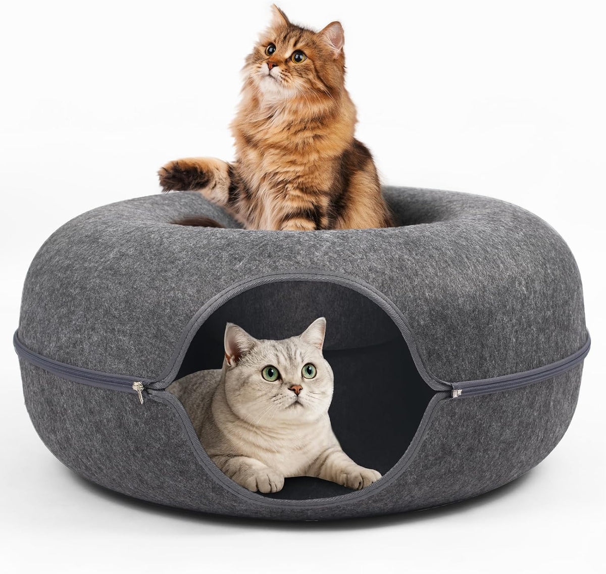 Large Peekaboo Cat Cave Donut Tunnel 24" for Indoor Cats, Dark Grey