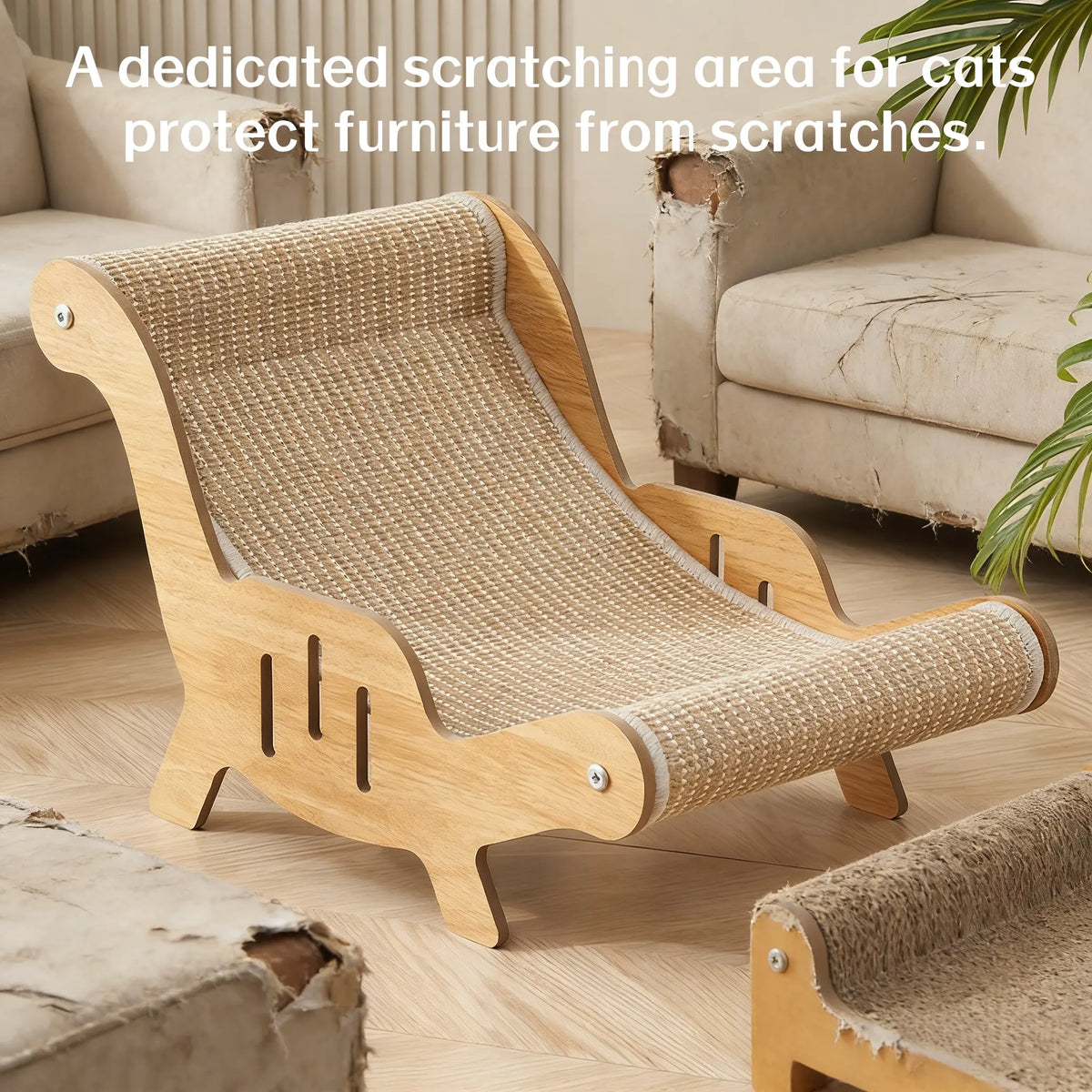 2-In-1 Natural Sisal Fiber Cat Scratcher with Hammock & Lounge Chair, No Shedding, Breathable, Durable All-Season Cat Bed for Claw Sharpening & Rest, Natural Sisal Scratcher