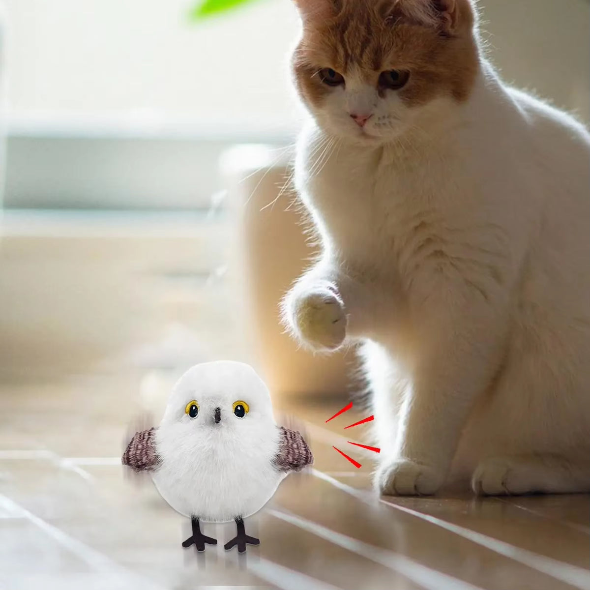 Interactive Flapping Chirping Bird Cat Toy USB Rechargeable Touch Claw Activated Soft Plush Material for Kitten Indoor Hunting